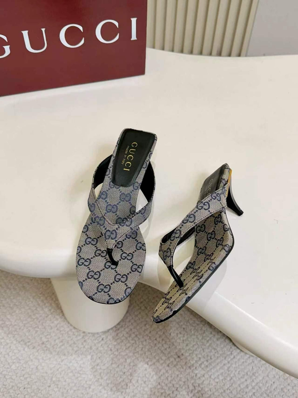 Gucci Monogram Low-Heeled Slingback Sandals