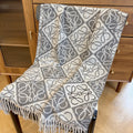 Gray and Beige Loop Pattern Fringed Knitted Scarf