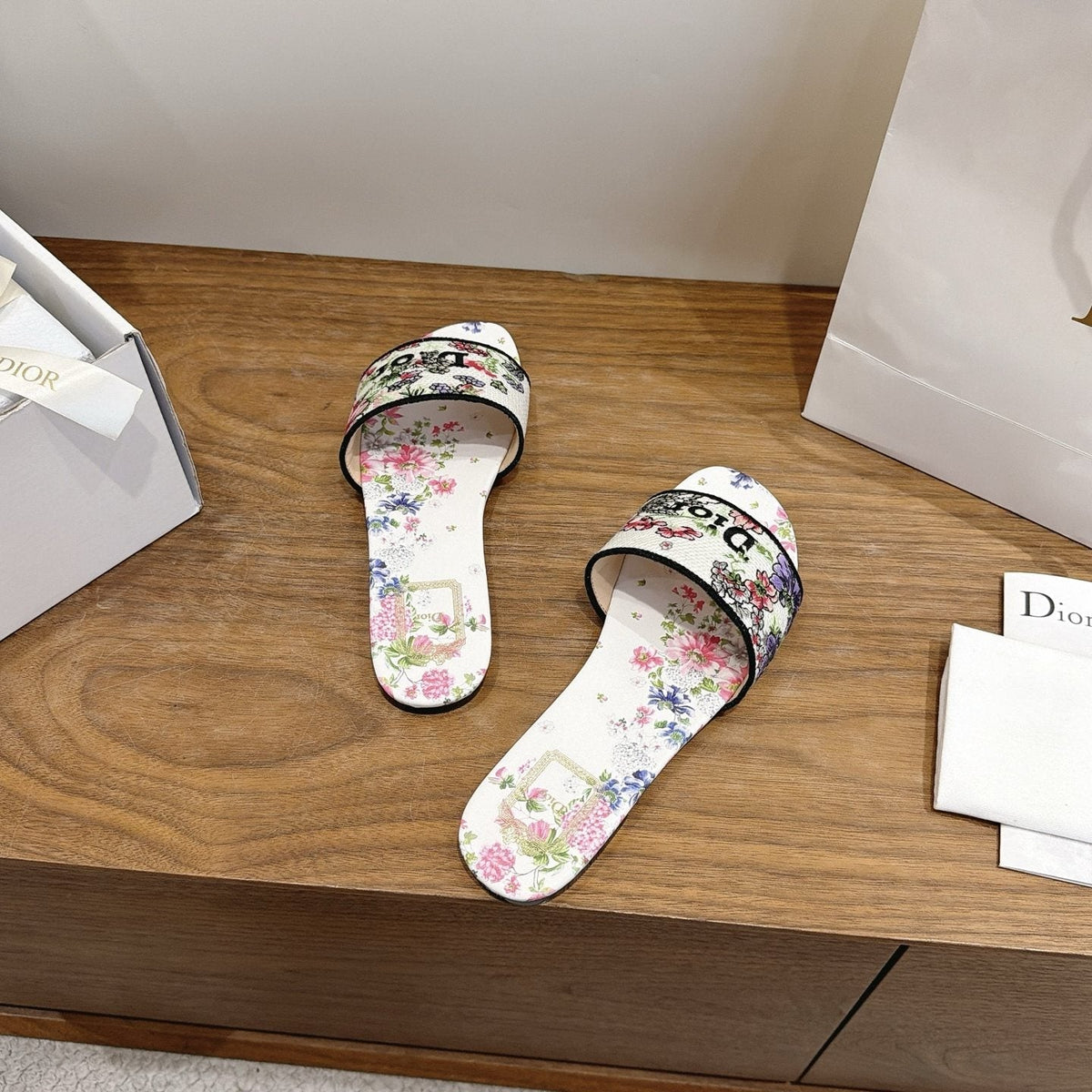 Dior Floral Embroidered Slide Sandals