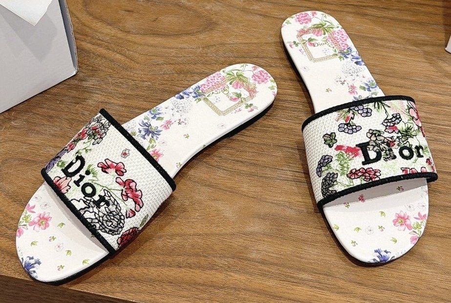 Dior Floral Embroidered Slide Sandals