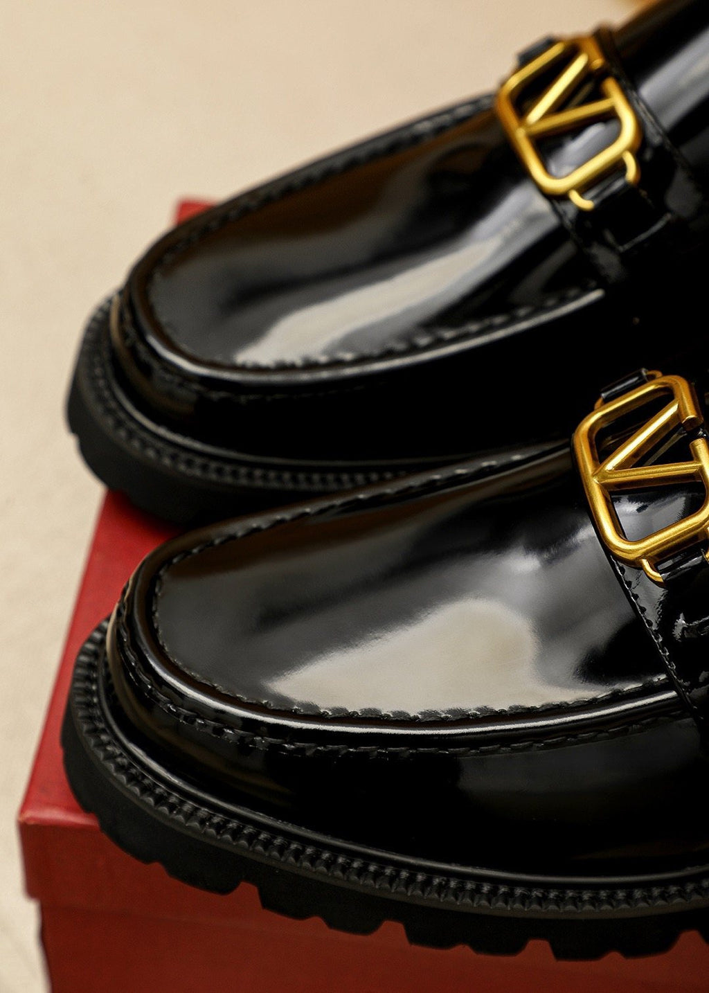 Valentino Black Buckle Lug Sole Loafers