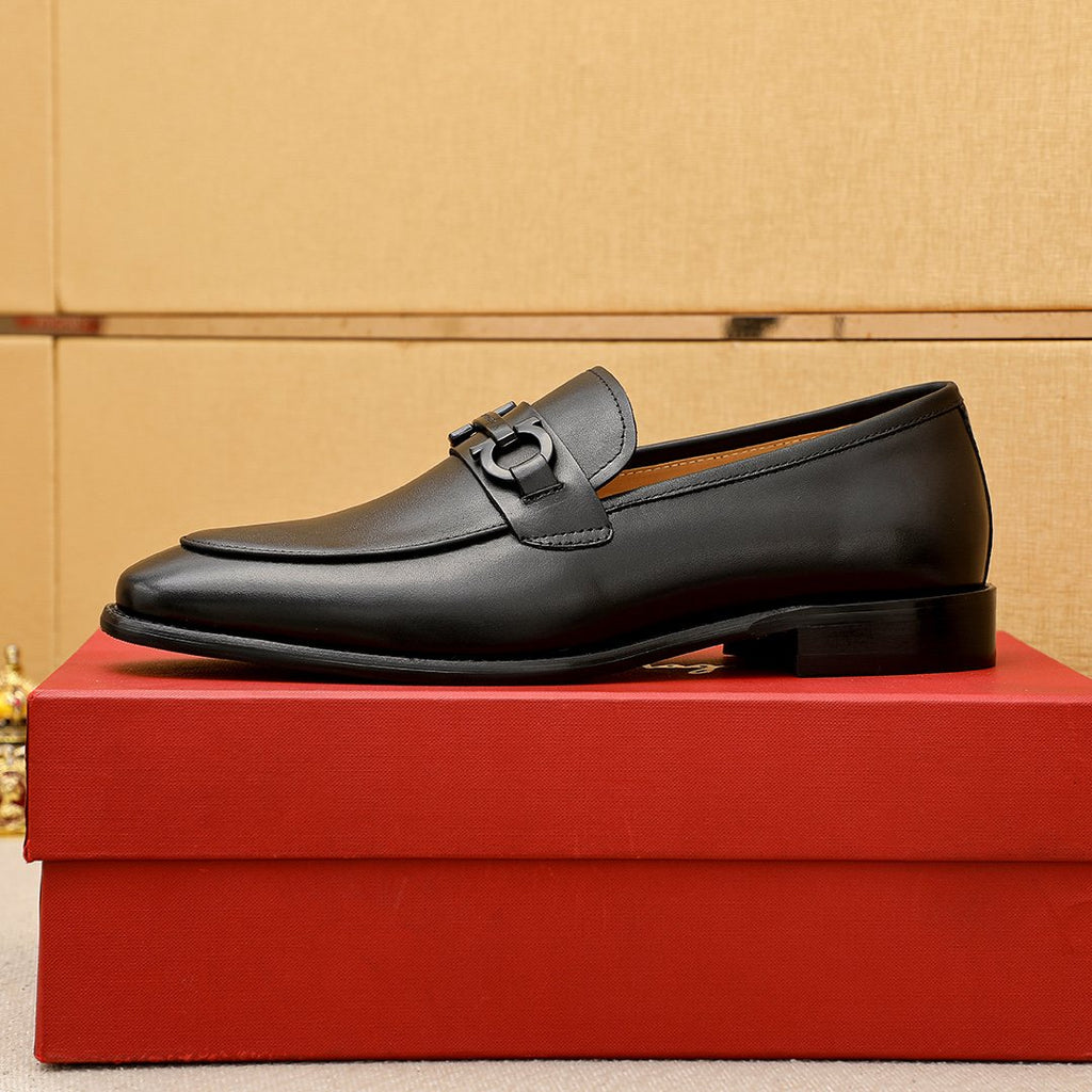 Ferragamo Black Leather Bit Loafers