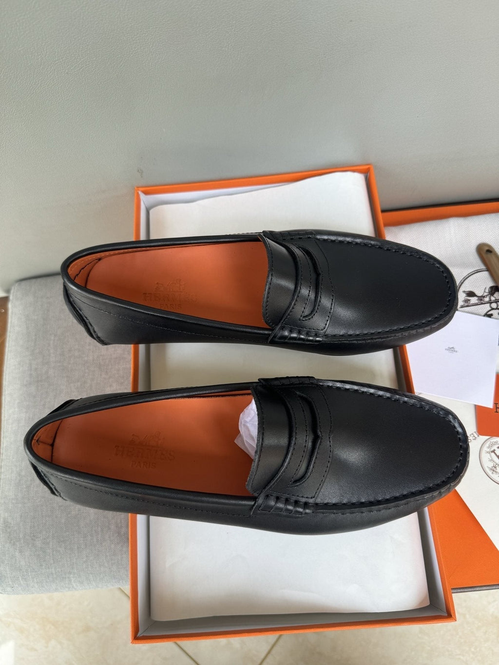 Hermès Men's Black Slip-On Loafers