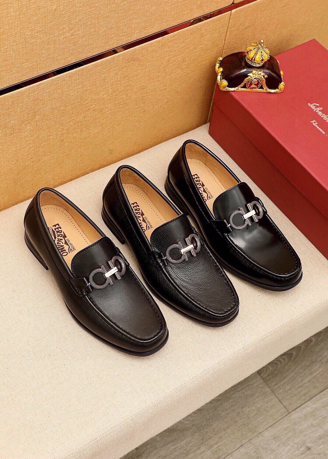 Ferragamo Men's Black Buckle Loafers - Moc-Toe Stitching, Leather Lining