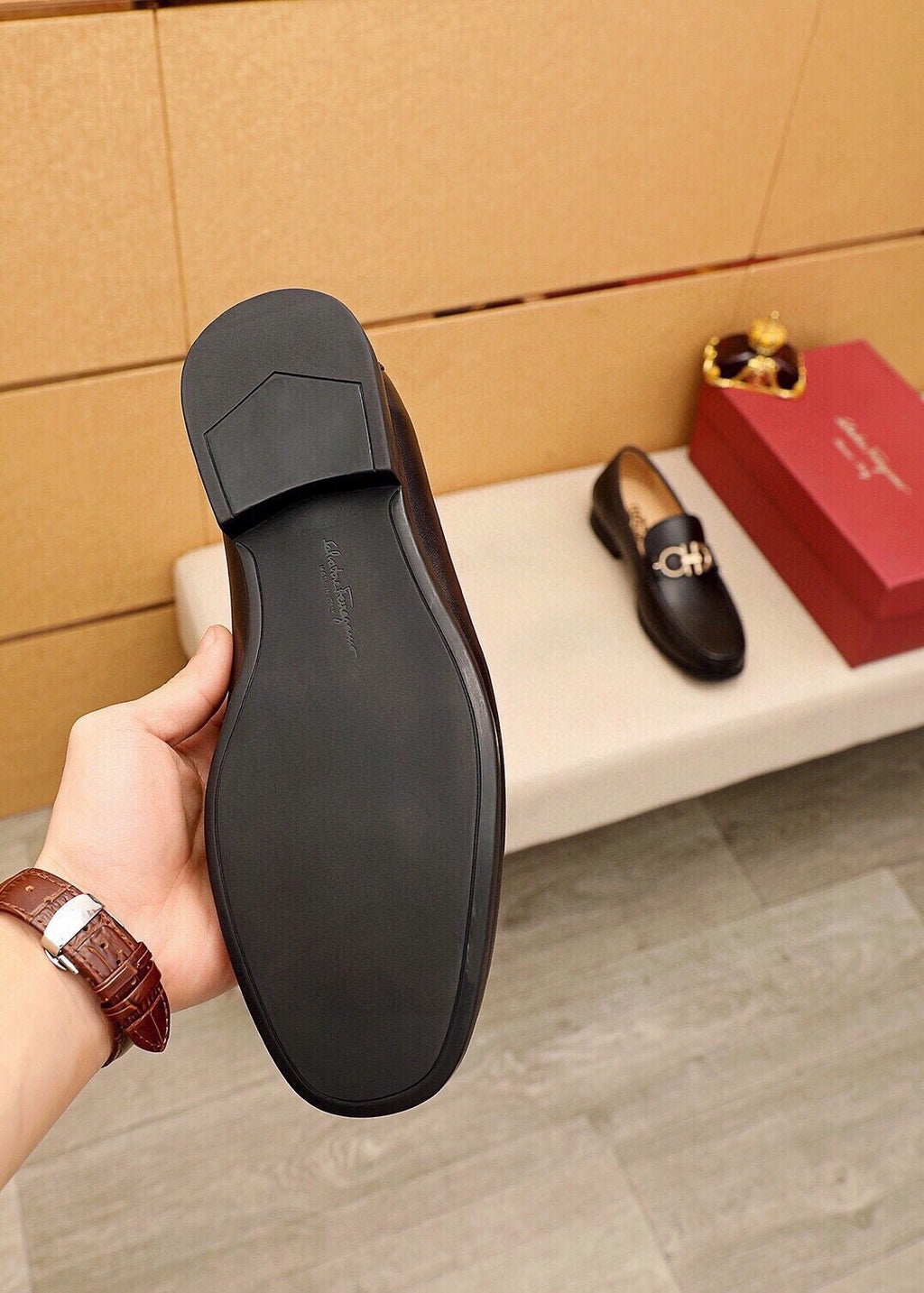 Ferragamo Men's Black Buckle Loafers - Moc-Toe Stitching, Leather Lining