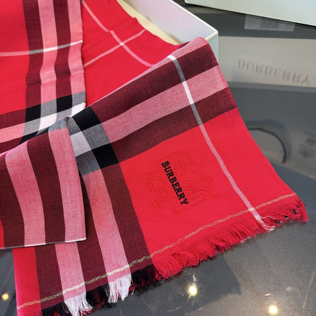 Burberry Red Plaid Fringe Scarf