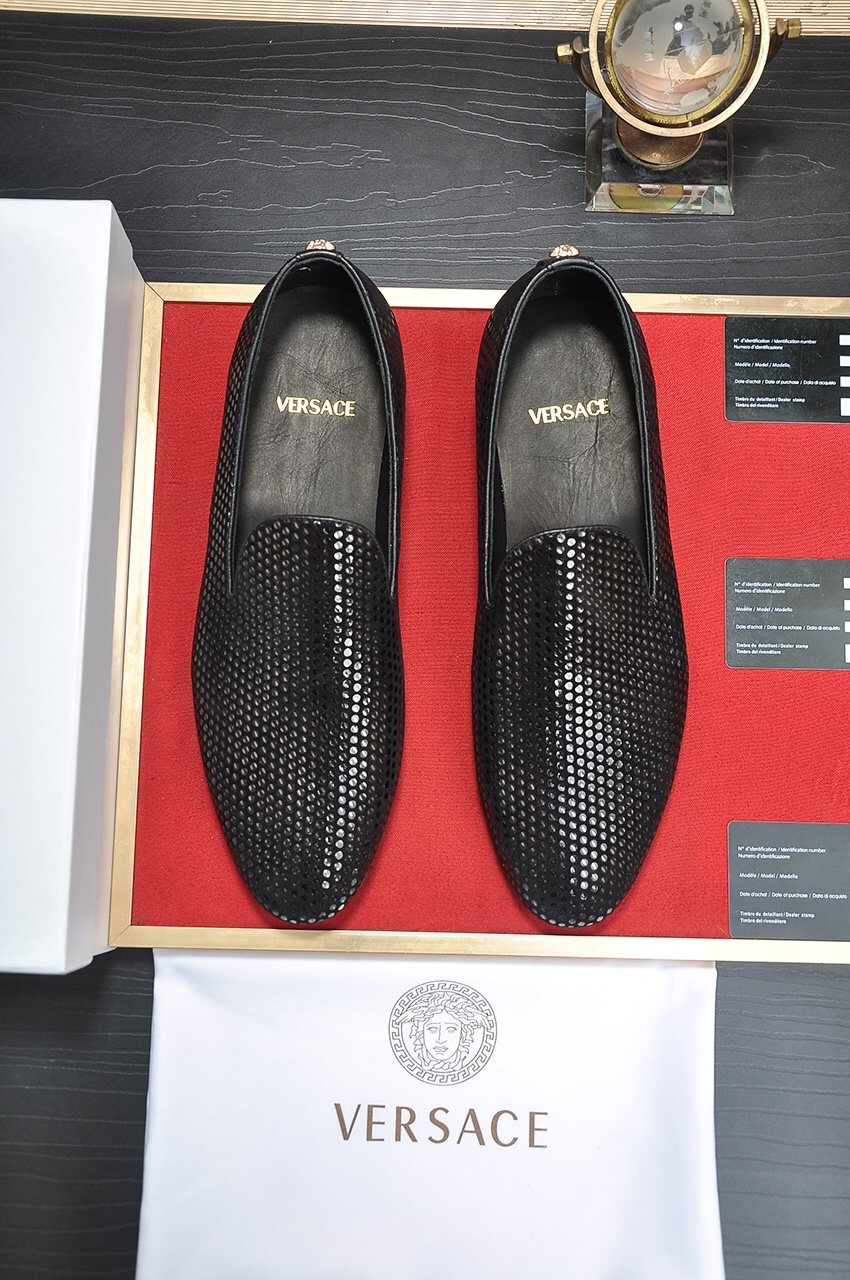 Versace Men's Textured Black Slip-On Shoes