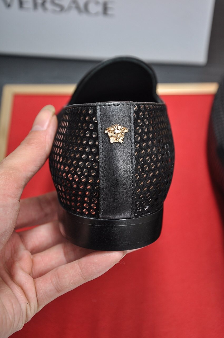 Versace Men's Textured Black Slip-On Shoes