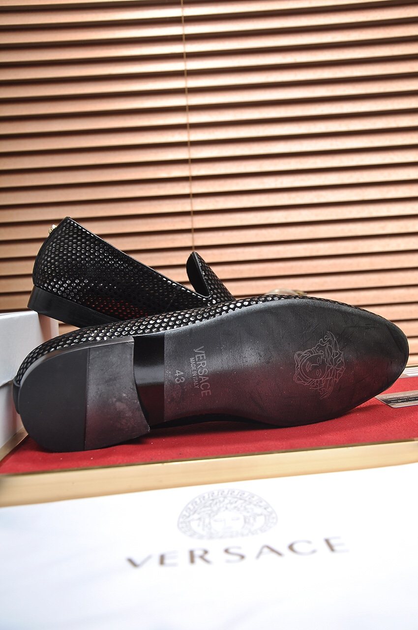 Versace Men's Textured Black Slip-On Shoes