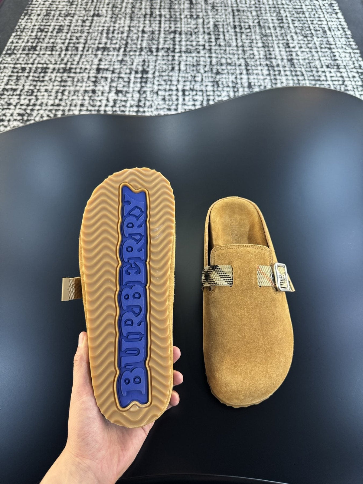 Burberry Men's Camel Check Strap Slide Sandals