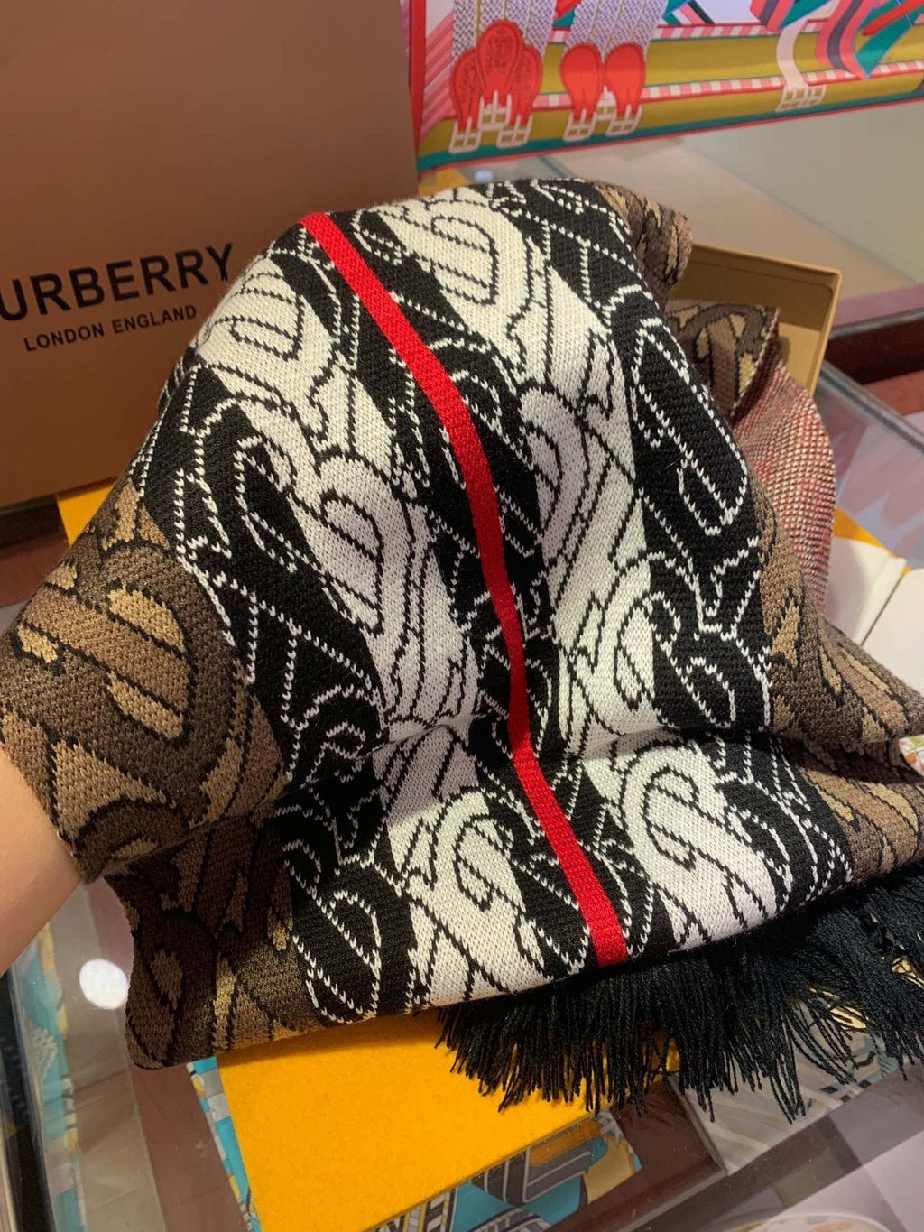 Burberry Patterned Fringed Scarf