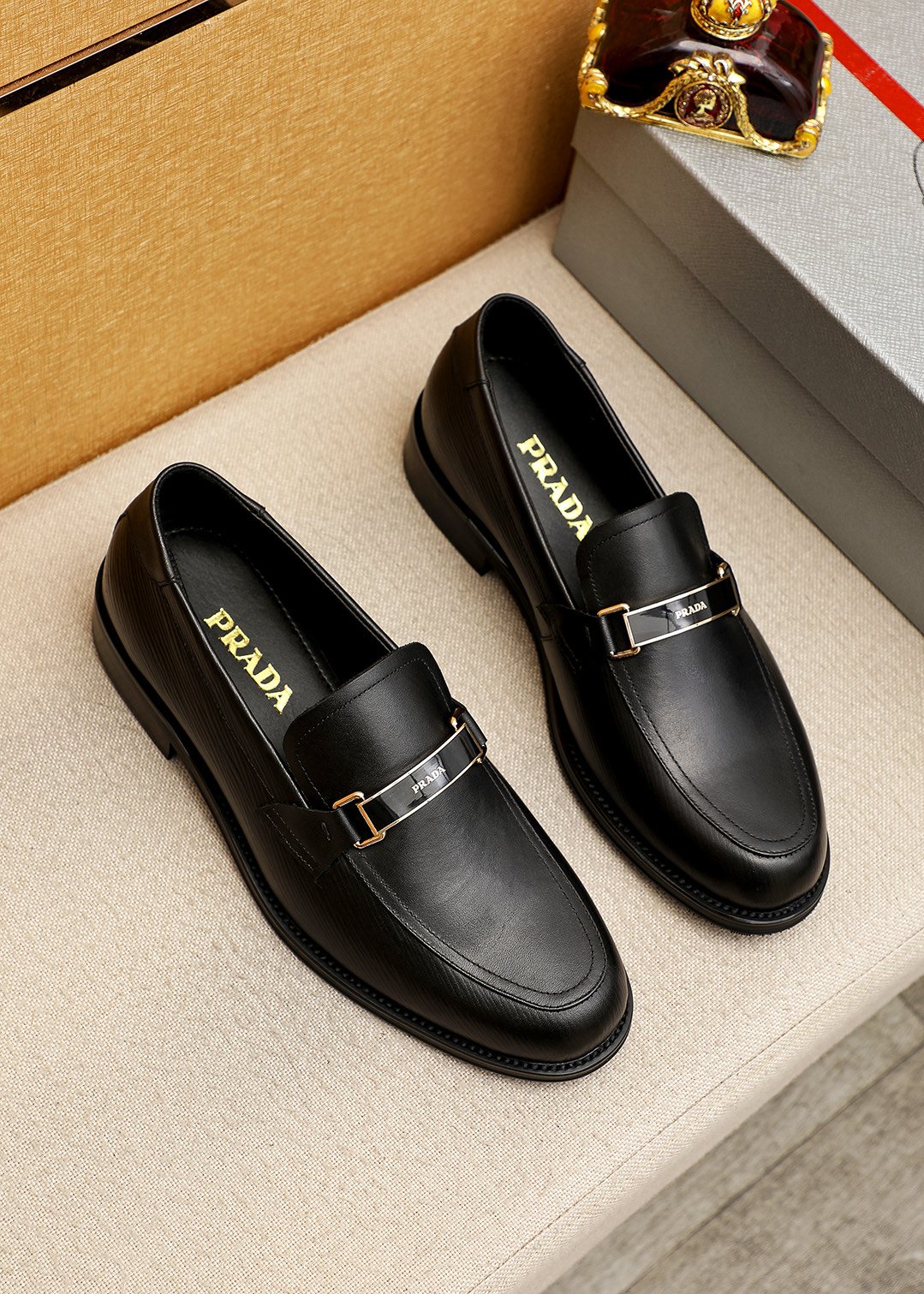 Prada Men's Black Buckle Loafers