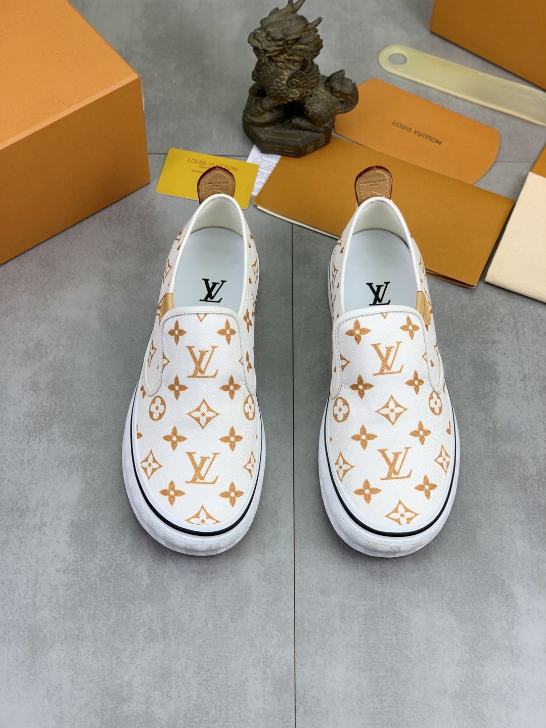 Louis Vuitton White Printed Slip-On Shoes