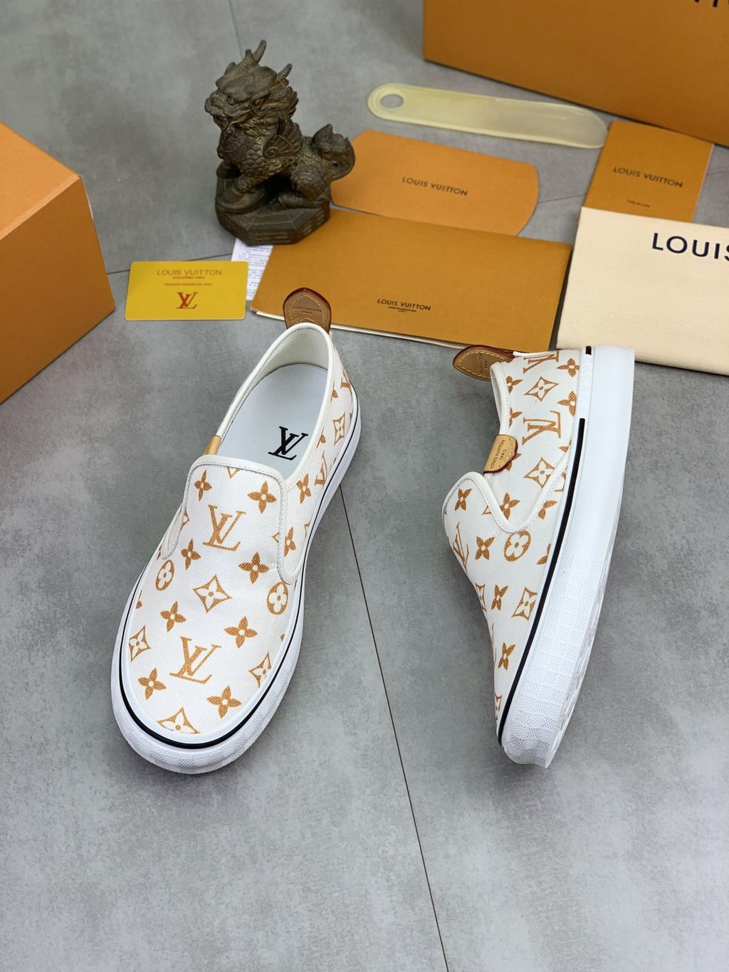 Louis Vuitton White Printed Slip-On Shoes