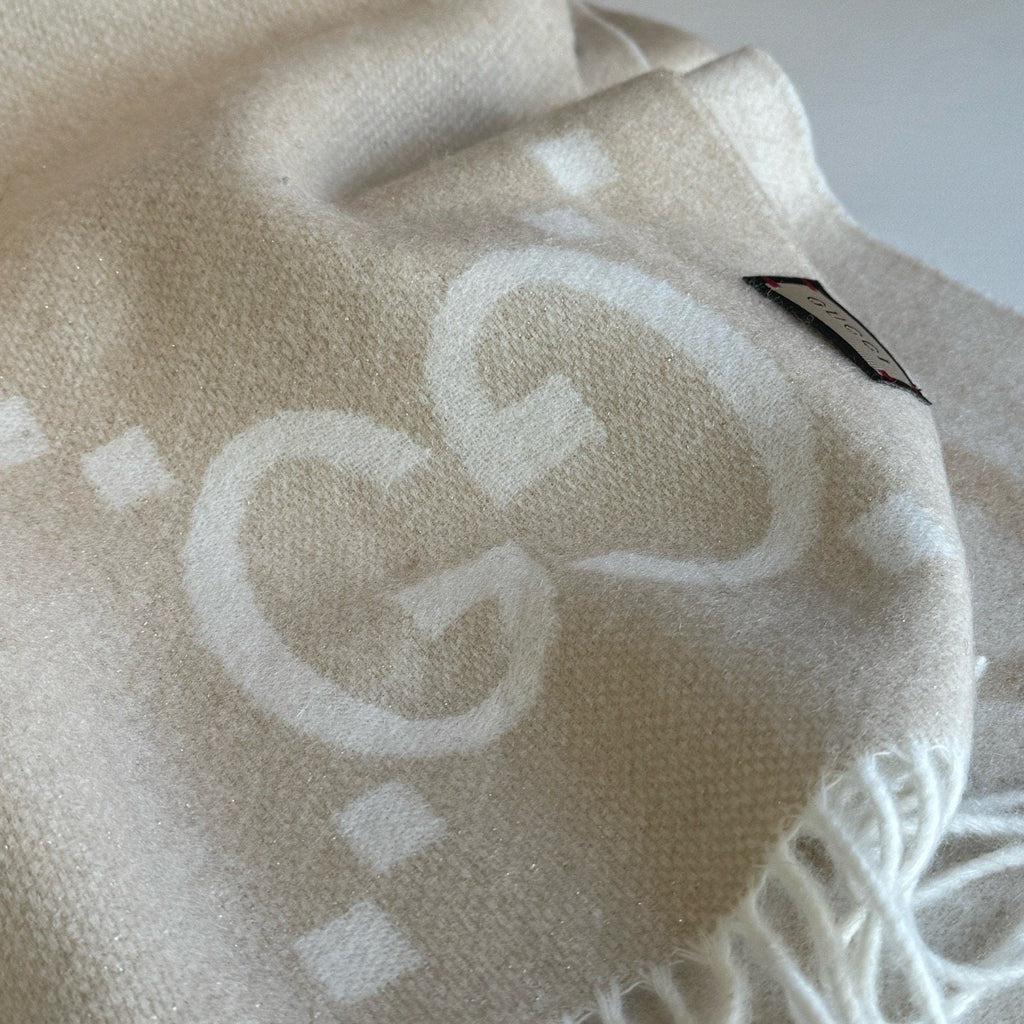 Gucci Beige Cream GG Fringe Scarf