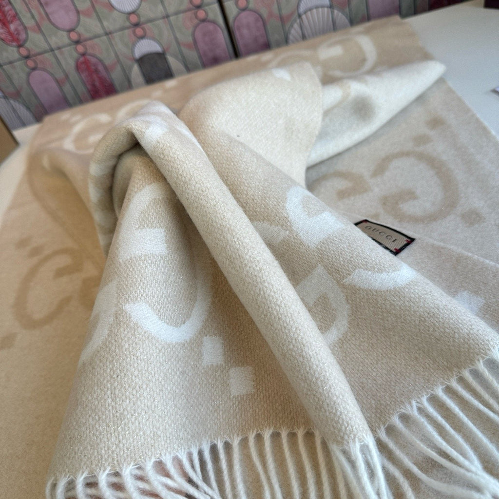 Gucci Beige Cream GG Fringe Scarf