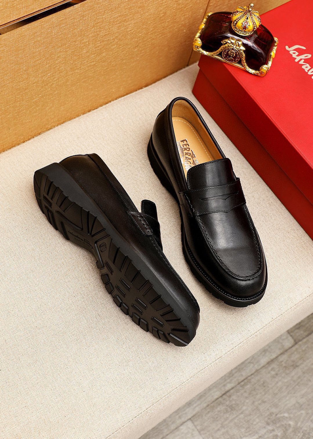 Ferragamo Black Strap Loafers