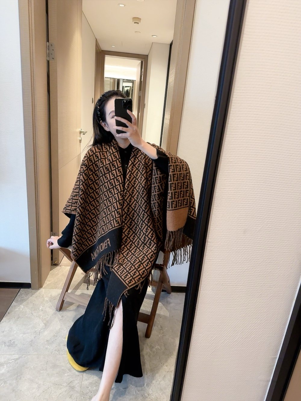 Fendi Geometric Fringed Poncho