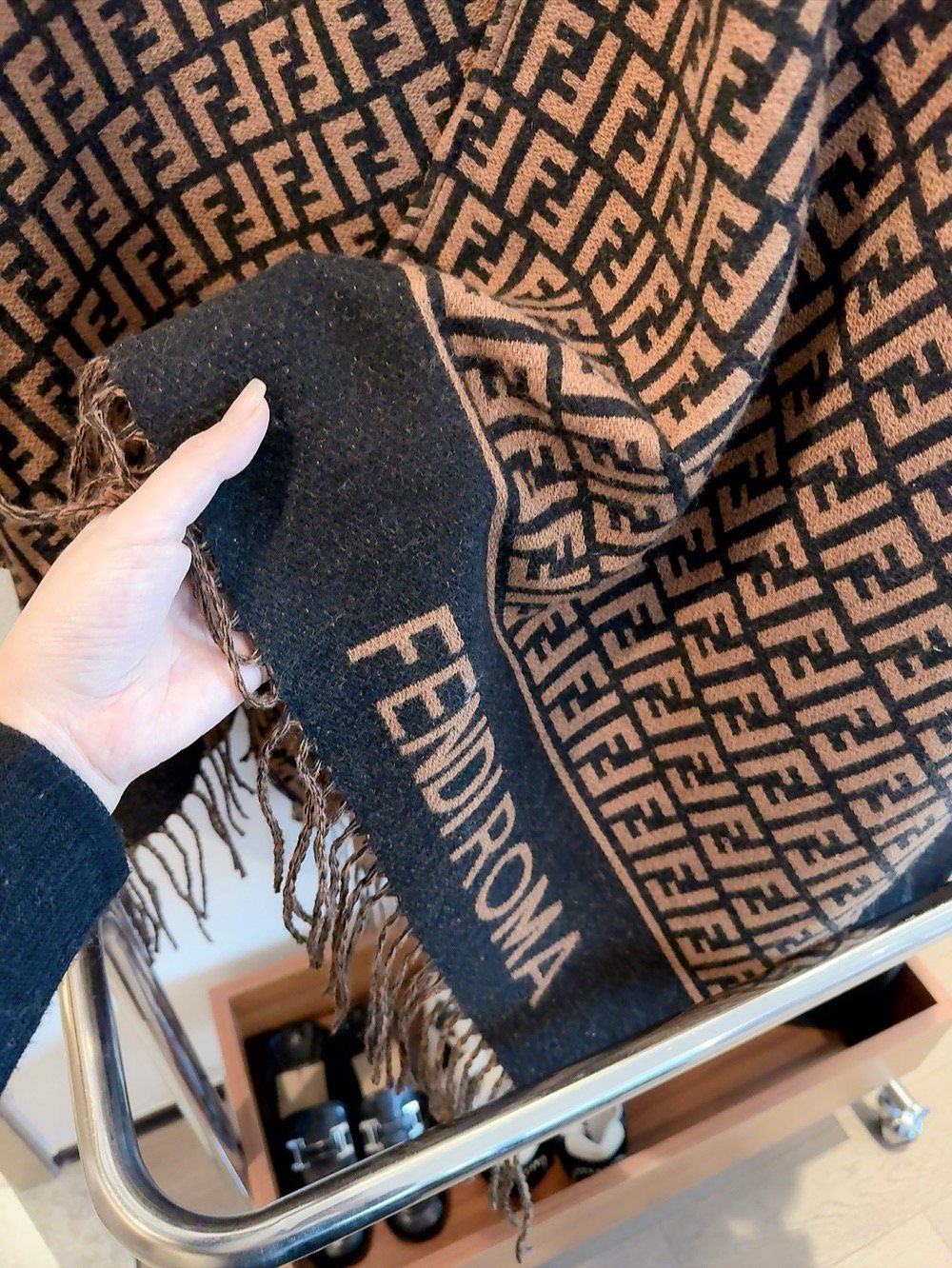 Fendi Geometric Fringed Poncho