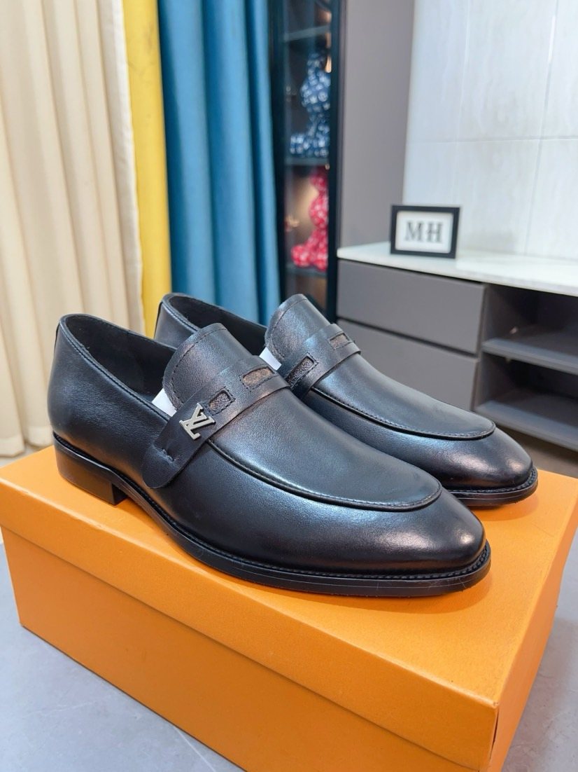 Louis Vuitton Men's Black Logo Hardware Loafers