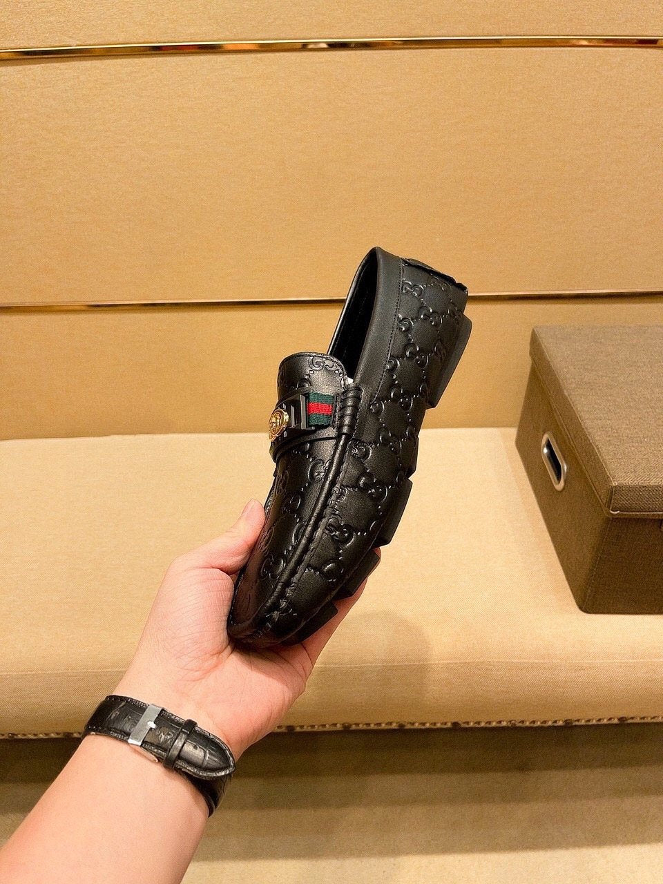 Gucci Black Embossed Loafers