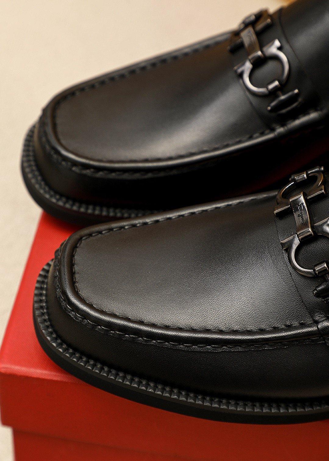 Ferragamo Black Hardware Loafers - Stacked Heel