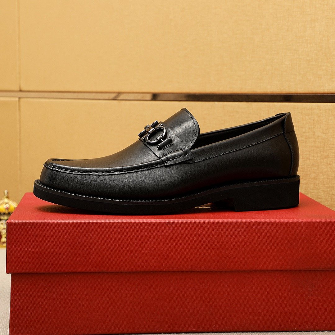 Ferragamo Black Hardware Loafers - Stacked Heel