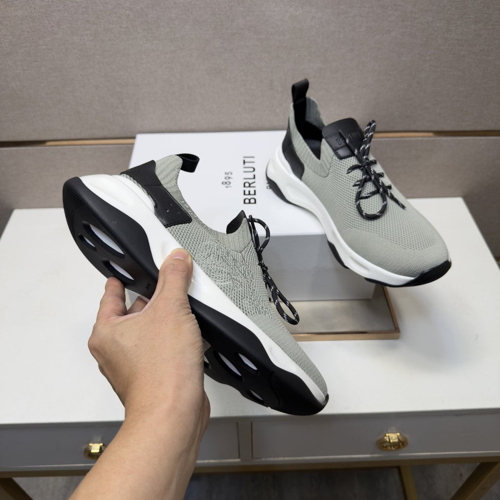Berluti Gray-Green Lace-Up Sneakers