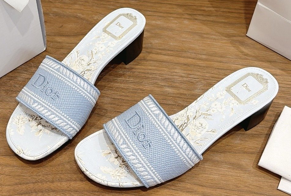 Dior Women's Light Blue Embroidered Slide Sandals