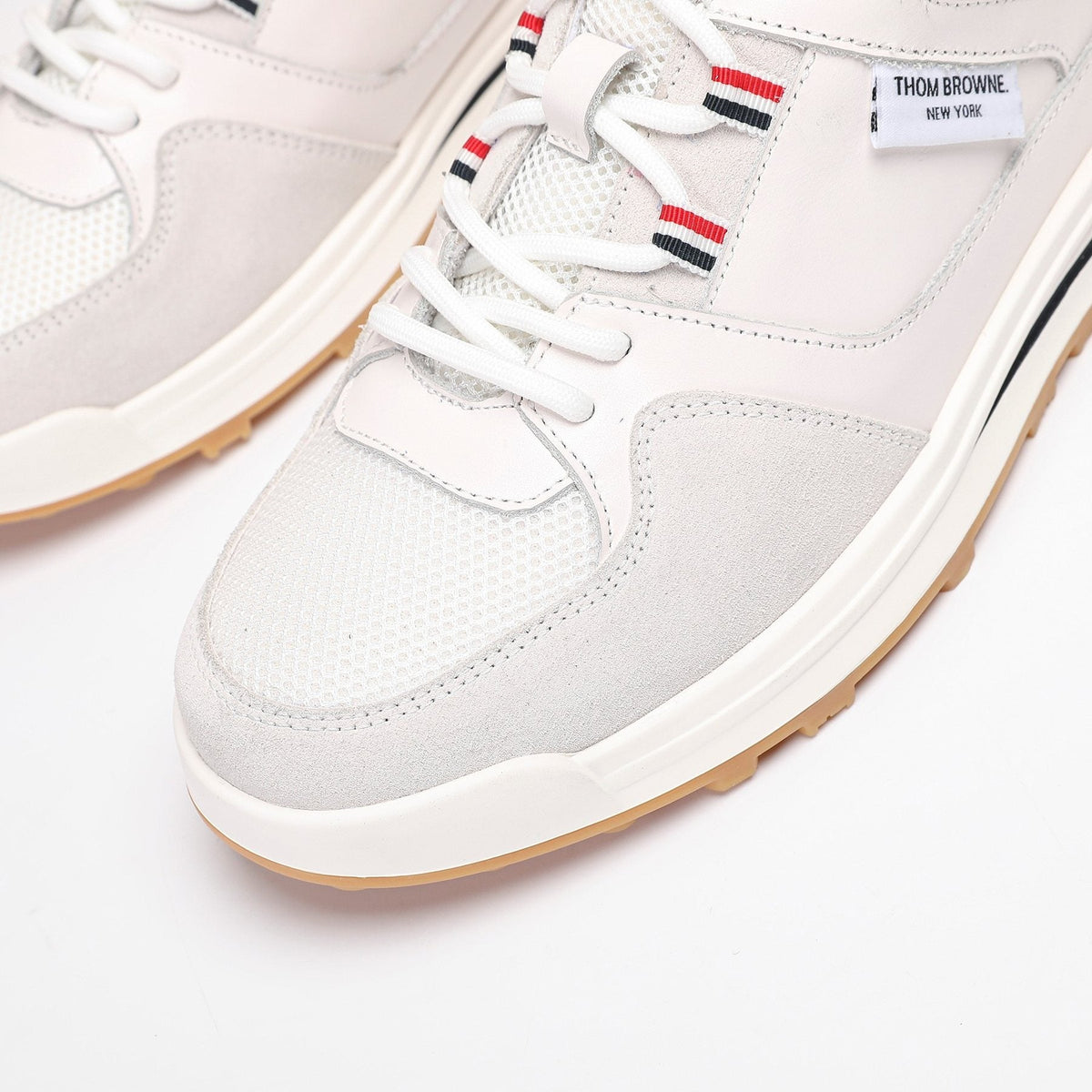 Thom Browne White Navy Panel Low-Top Sneakers