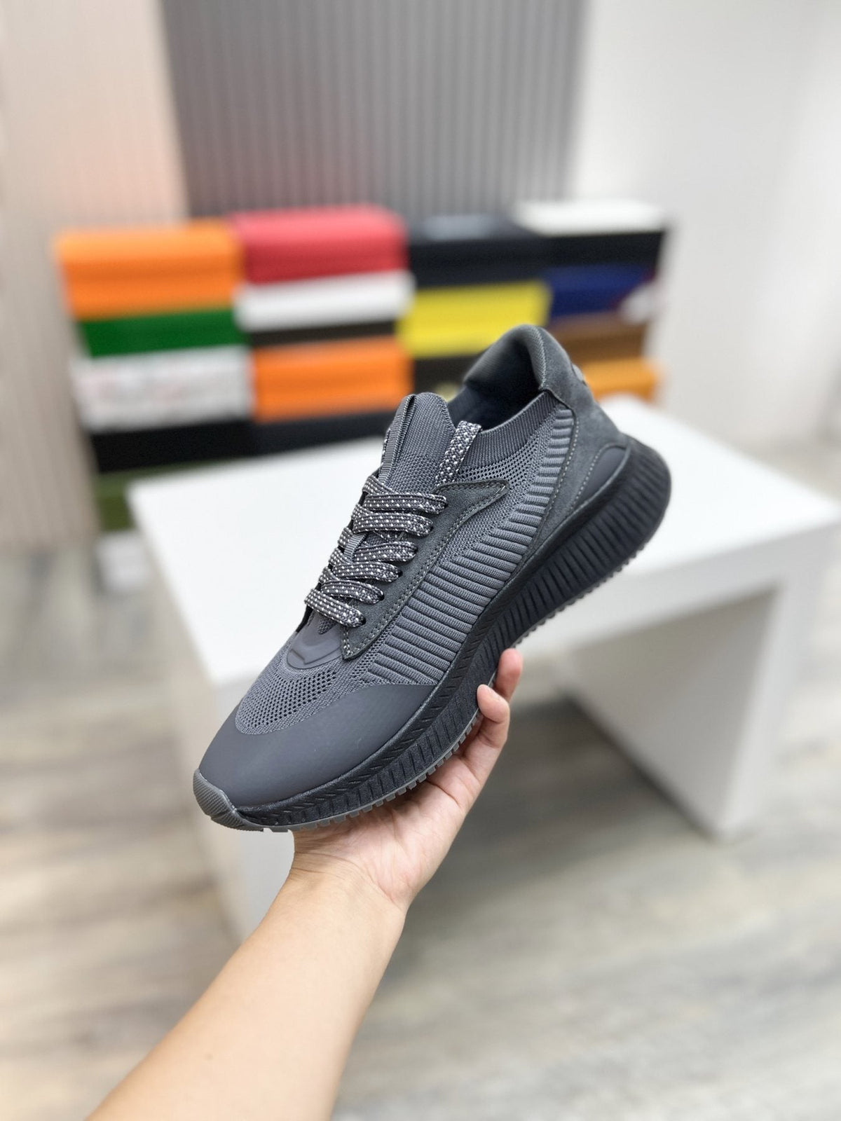 BOSS Men's Knit Ribbed-Sole Sneakers