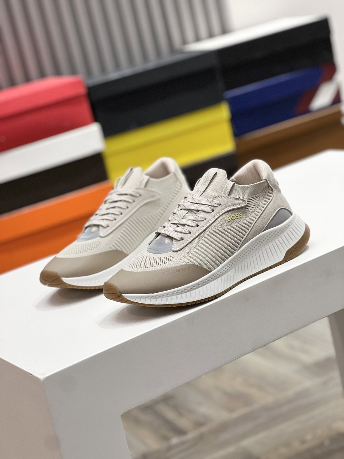 BOSS Men's Knit Ribbed-Sole Sneakers