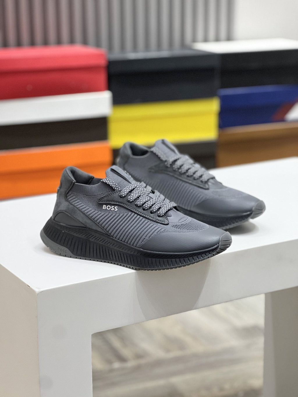 BOSS Men's Knit Ribbed-Sole Sneakers