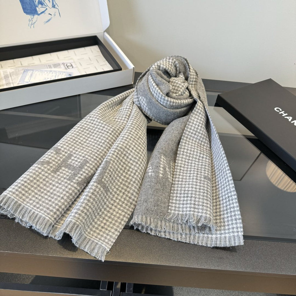 Chanel Houndstooth Fringe Scarf