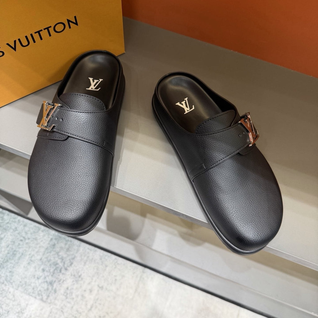Louis Vuitton Men's Textured Buckle Slide Sandals