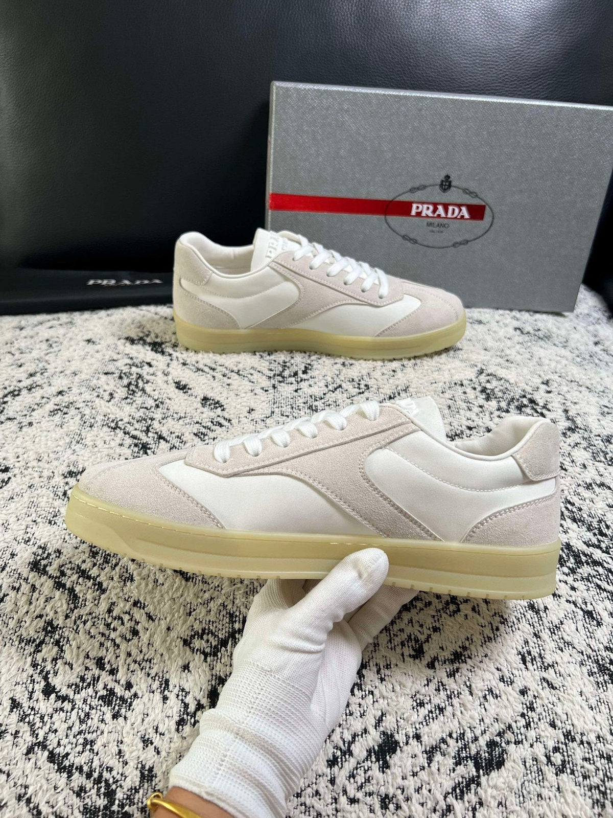 Prada Off-White Beige Low-Top Sneakers