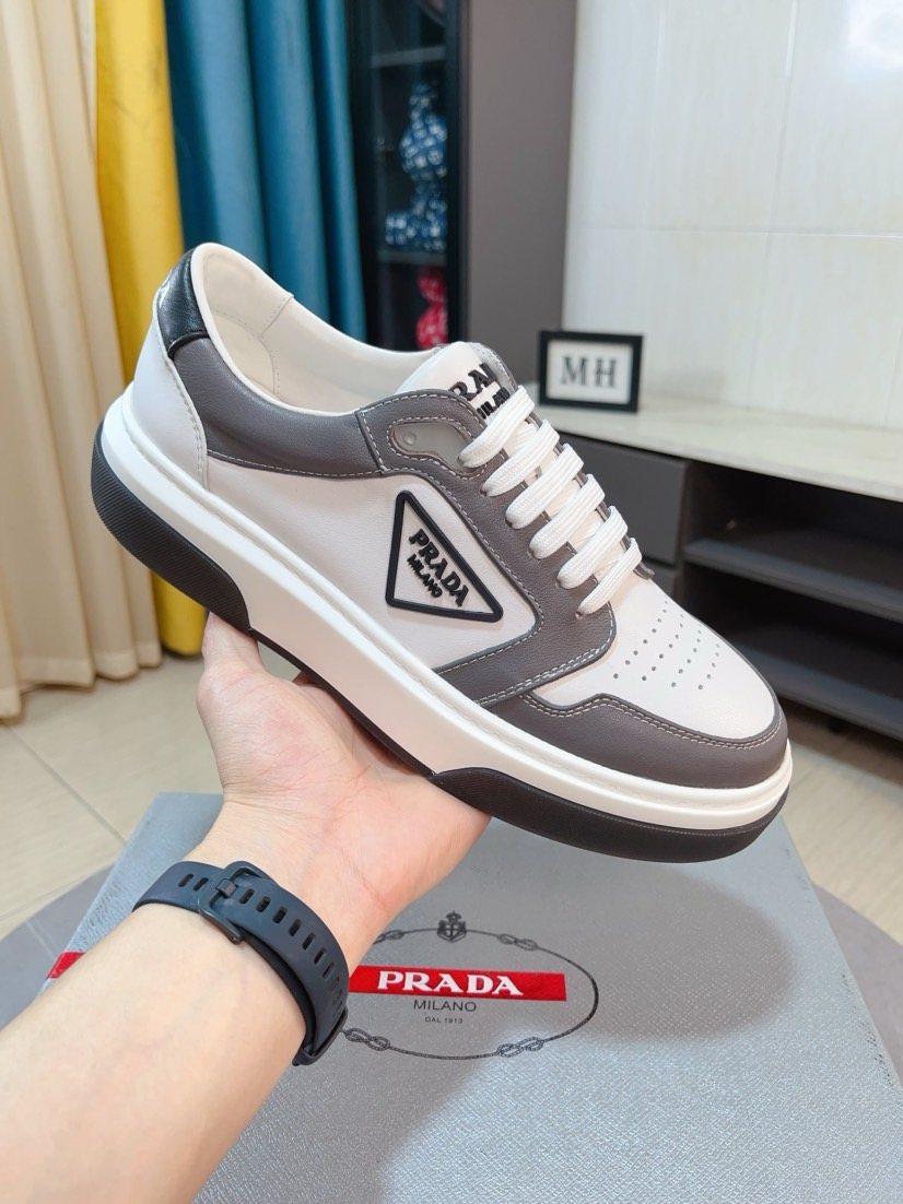 Prada Men's Black, White & Taupe Low-Top Sneakers