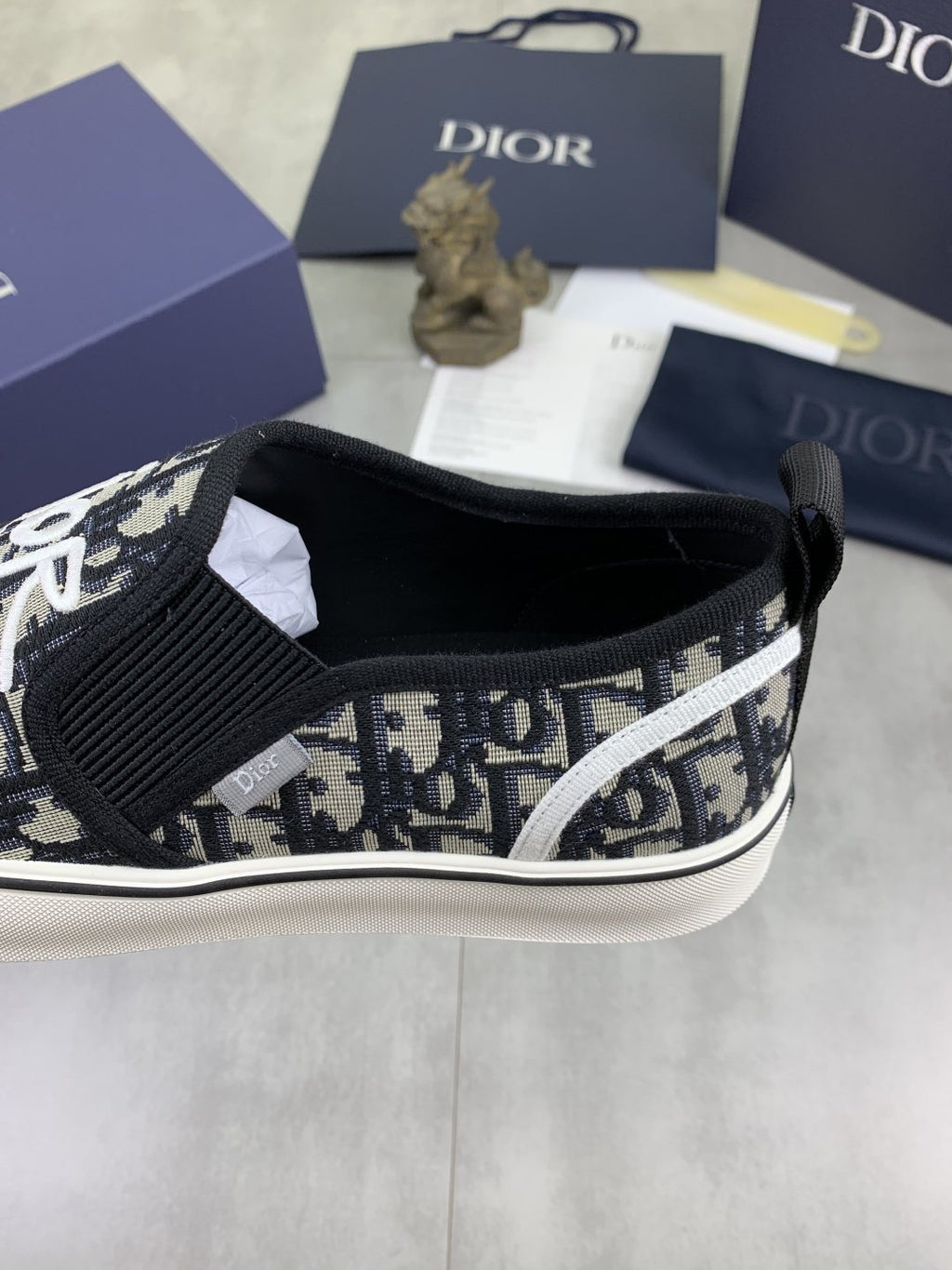 Dior Navy Pattern Slip-On Sneakers