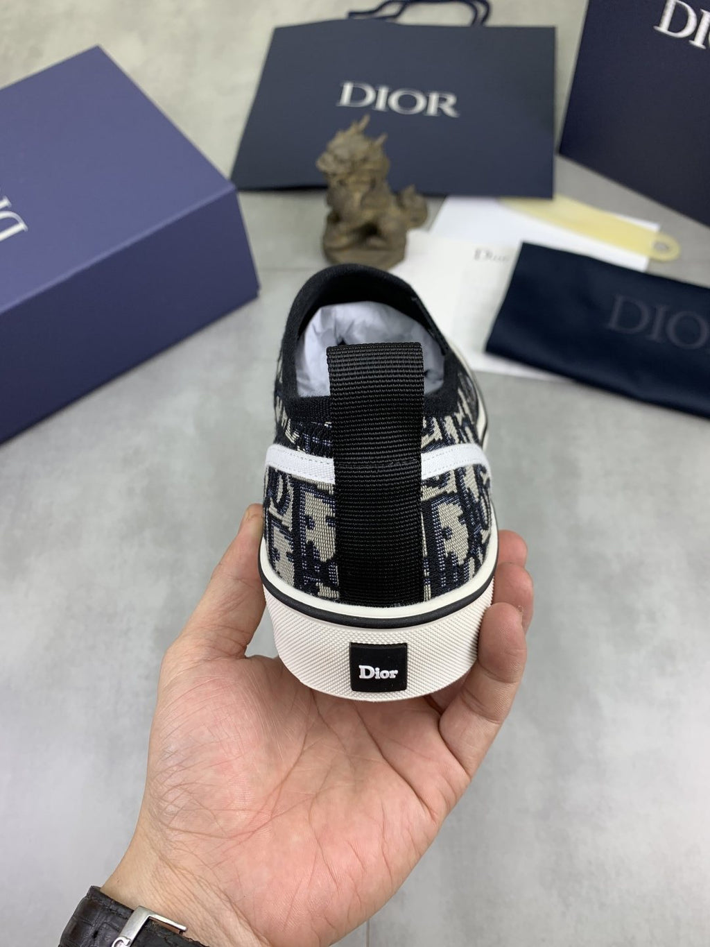 Dior Navy Pattern Slip-On Sneakers
