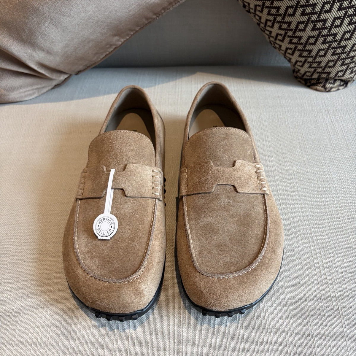 Hermès Textured Studded-Sole Loafers