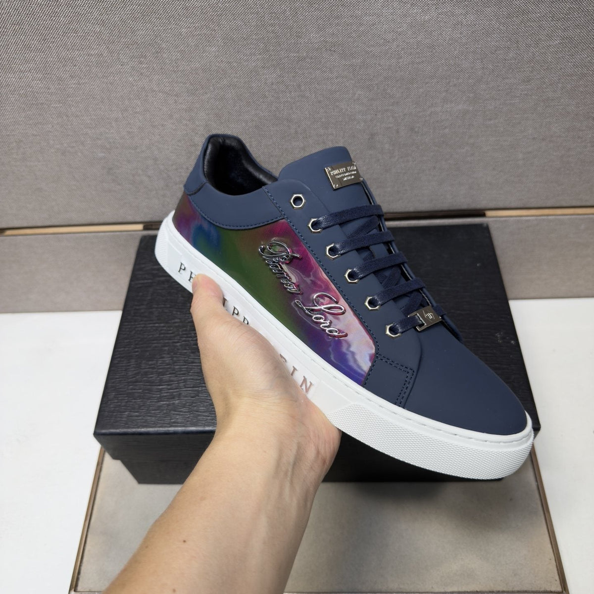 Philipp Plein Navy Iridescent Panel Sneakers