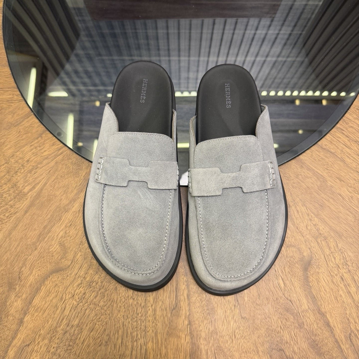 Hermès H-Detail Suede Mule Shoes