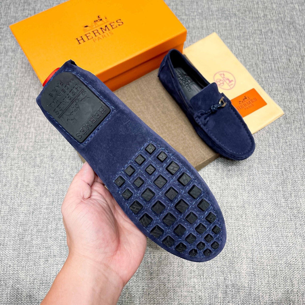 Hermès Suede-Look Driving Loafers