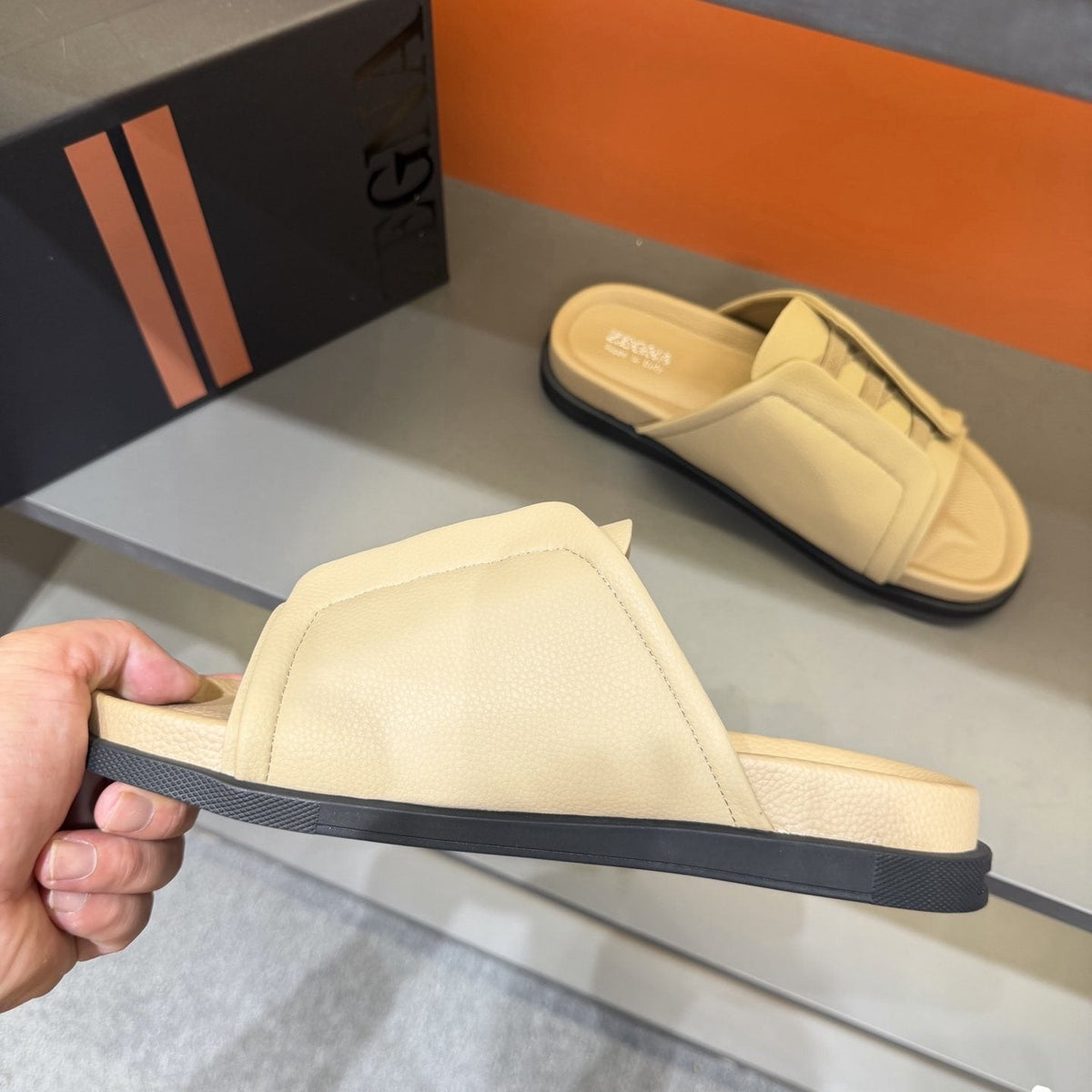 Zegna Men's Textured Strap Slide Sandals
