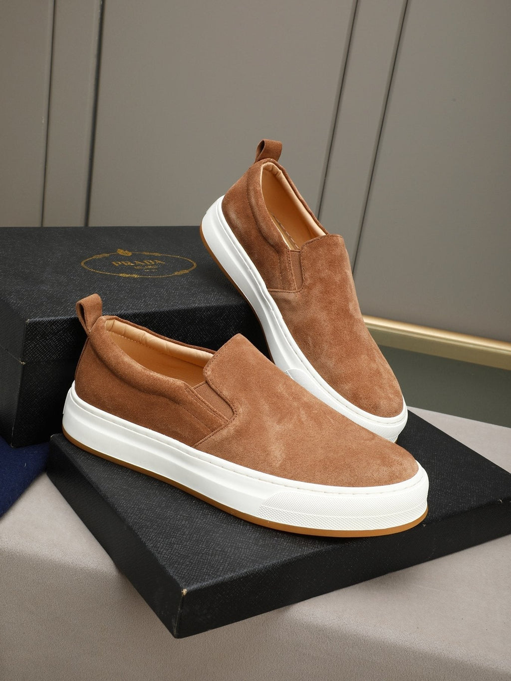 Prada Leather Slip-On Sneakers