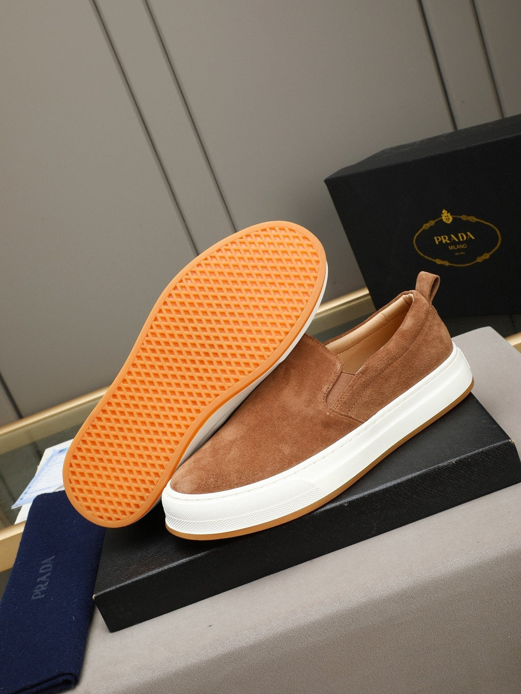Prada Leather Slip-On Sneakers