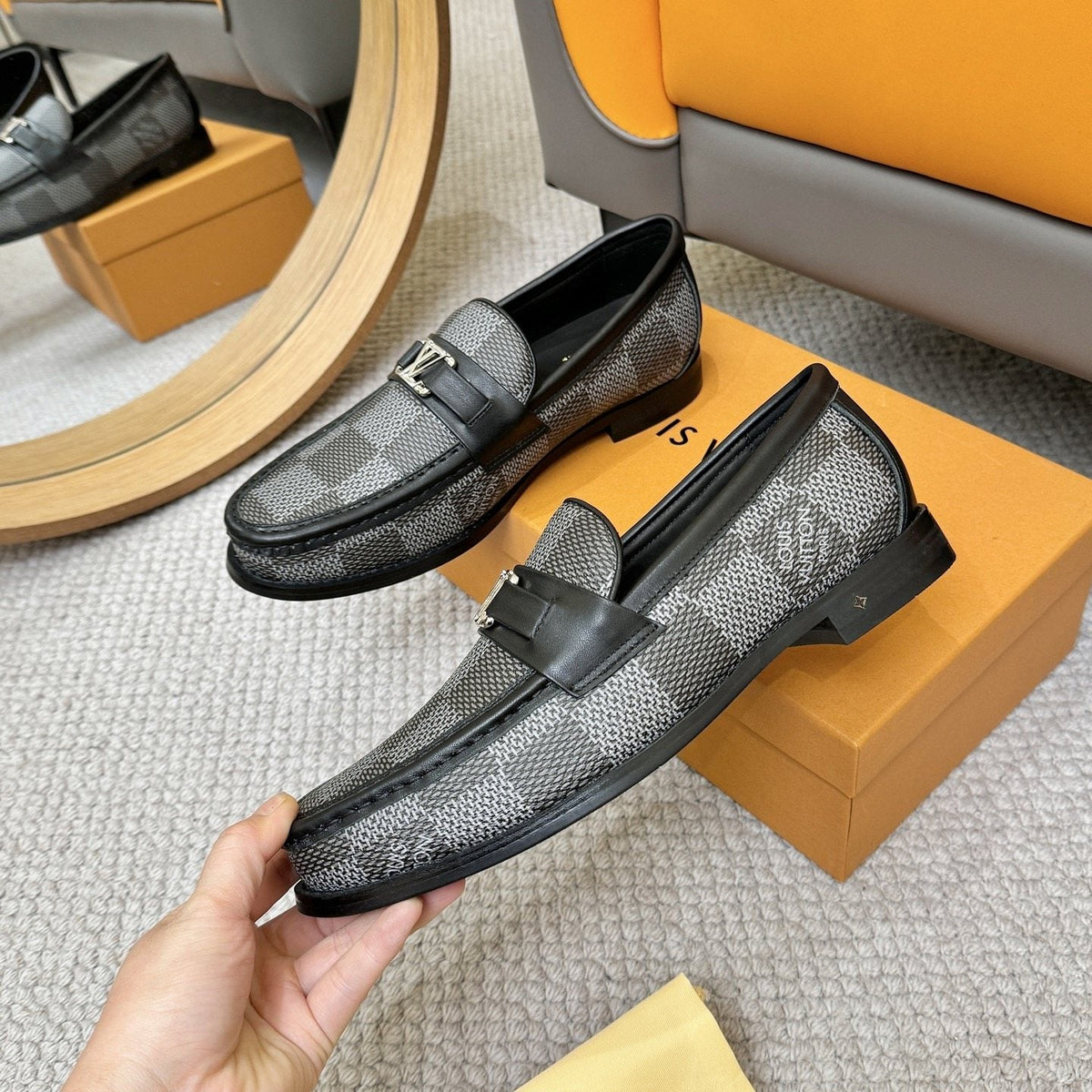 Louis Vuitton Men's Check-Pattern Buckle Loafers