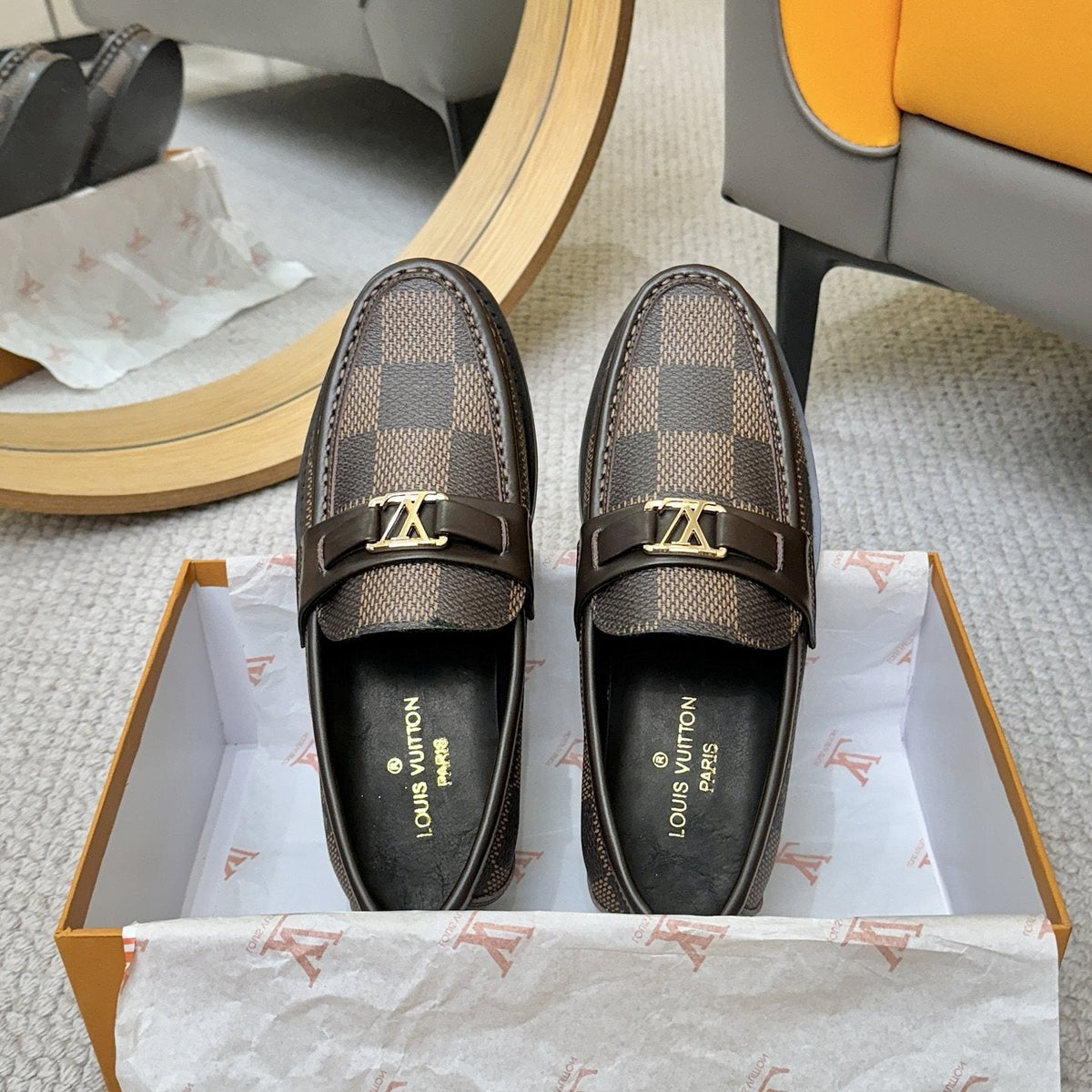 Louis Vuitton Men's Check-Pattern Buckle Loafers