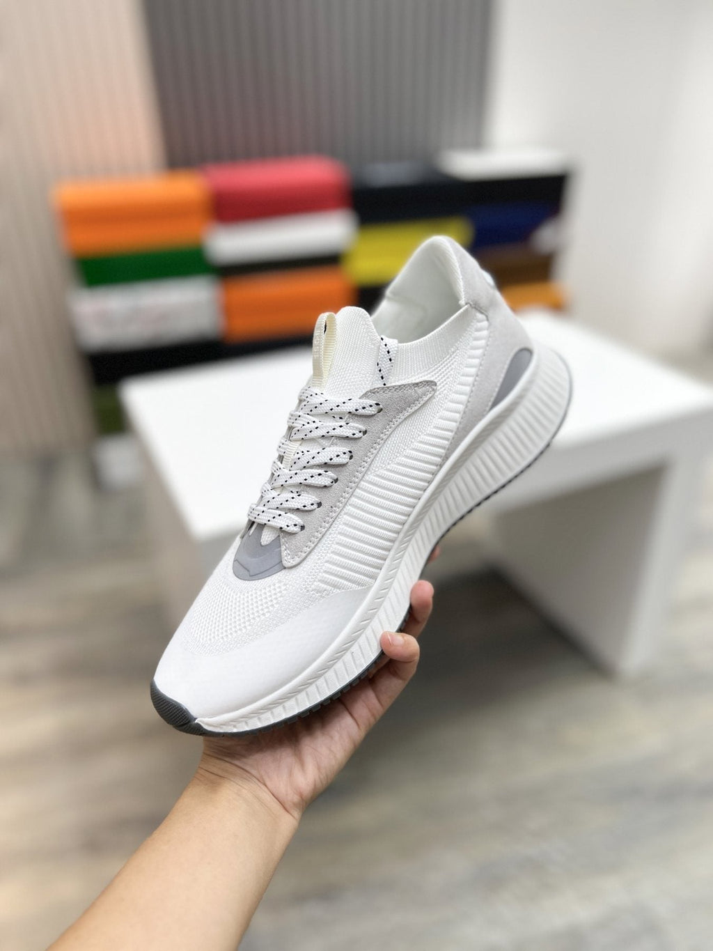BOSS Knit Ribbed-Sole Sneakers