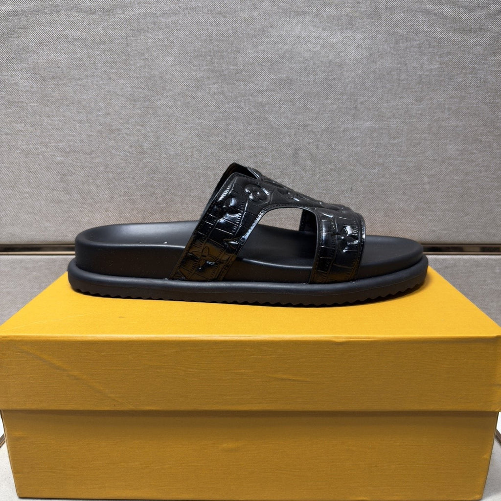 Louis Vuitton Men's Textured Monogram Slide Sandals